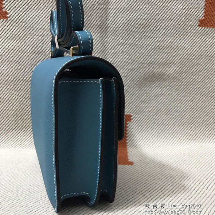 HERMES愛馬仕 H空姐包 進口原廠EP皮 頂級蜜蠟製作 街拍必備單品 中蘭金銀 單肩斜挎包  Ama1565